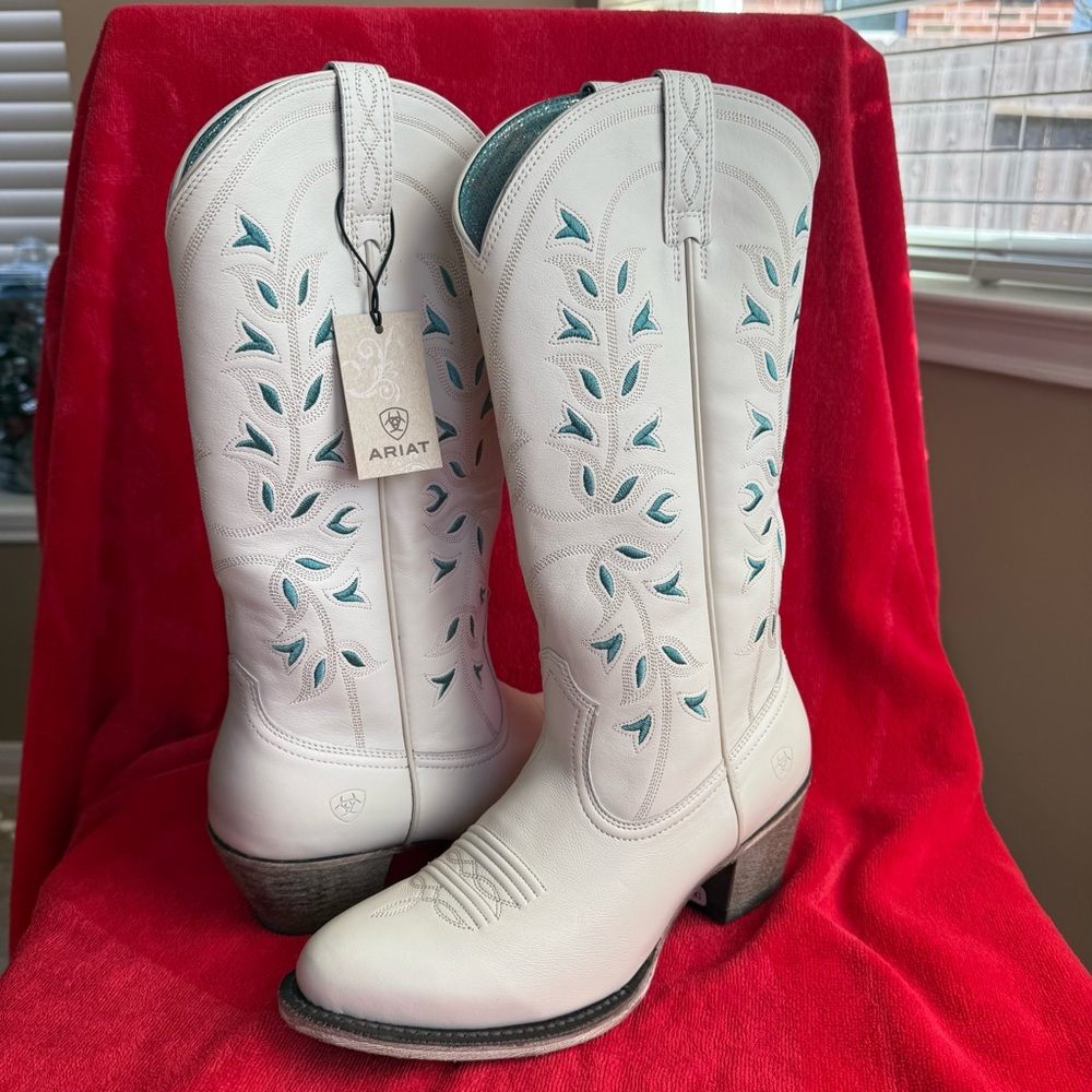 Ariat Women's White Western Boots 9B Country Teal Turquoise BRAND NEW with Tags - Picture 5 of 12